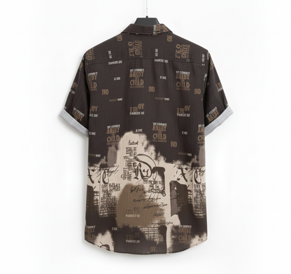 Distressed Graphic Print Fit Casual Shirt